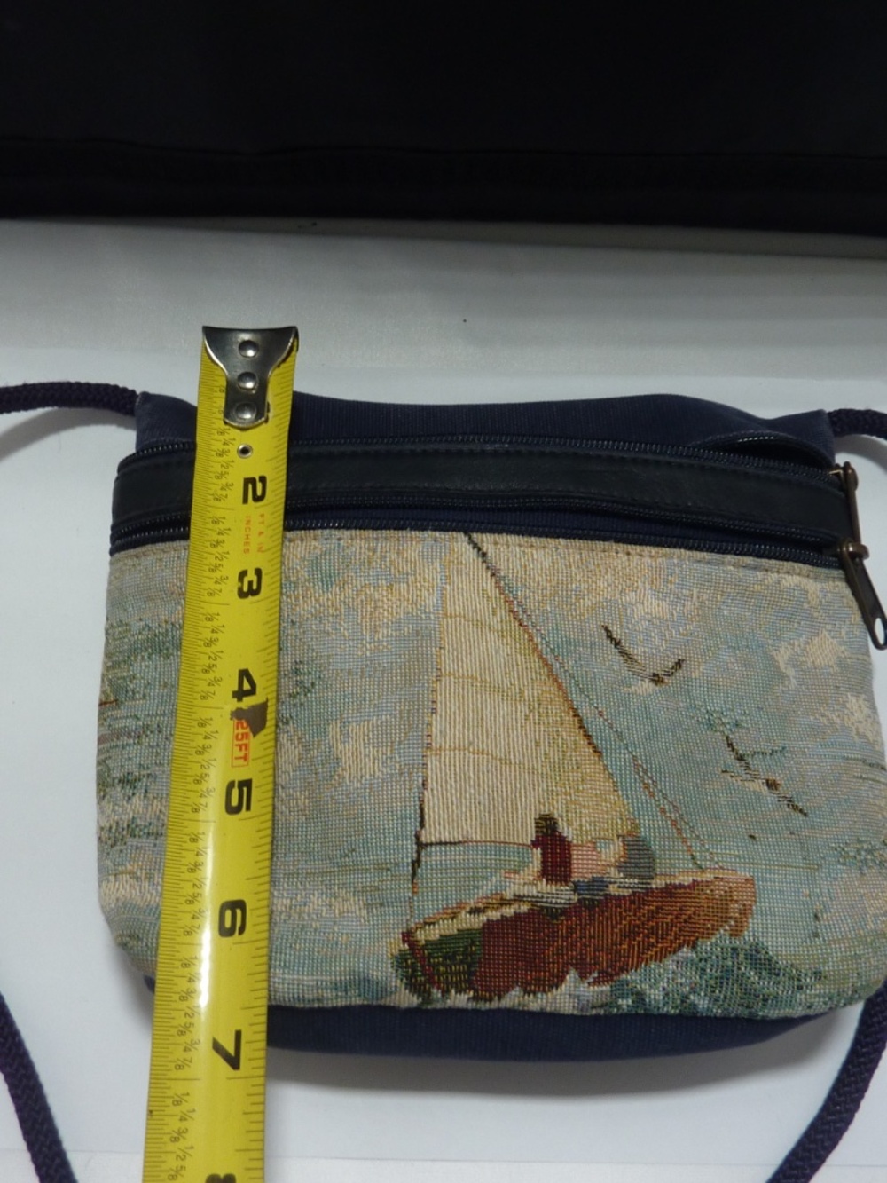 VINTAGE My Maine Bag Canvas Tapestry SAILBOAT  Purse Coastal BLUE - Picture 5 of 7